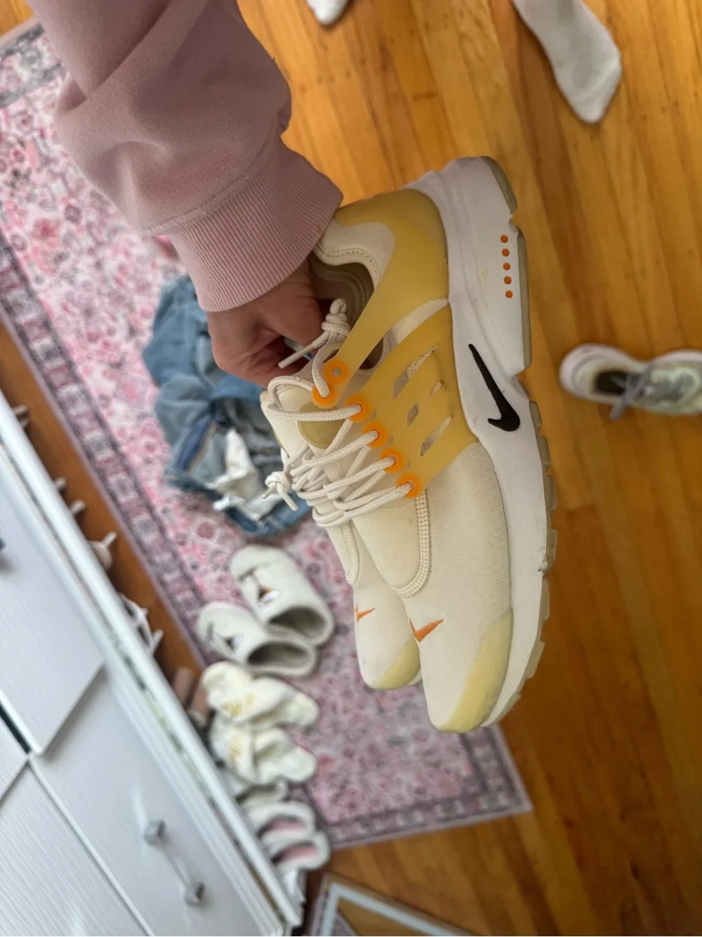 Nike Women’s White and Orange Casual Slip-On Sneakers